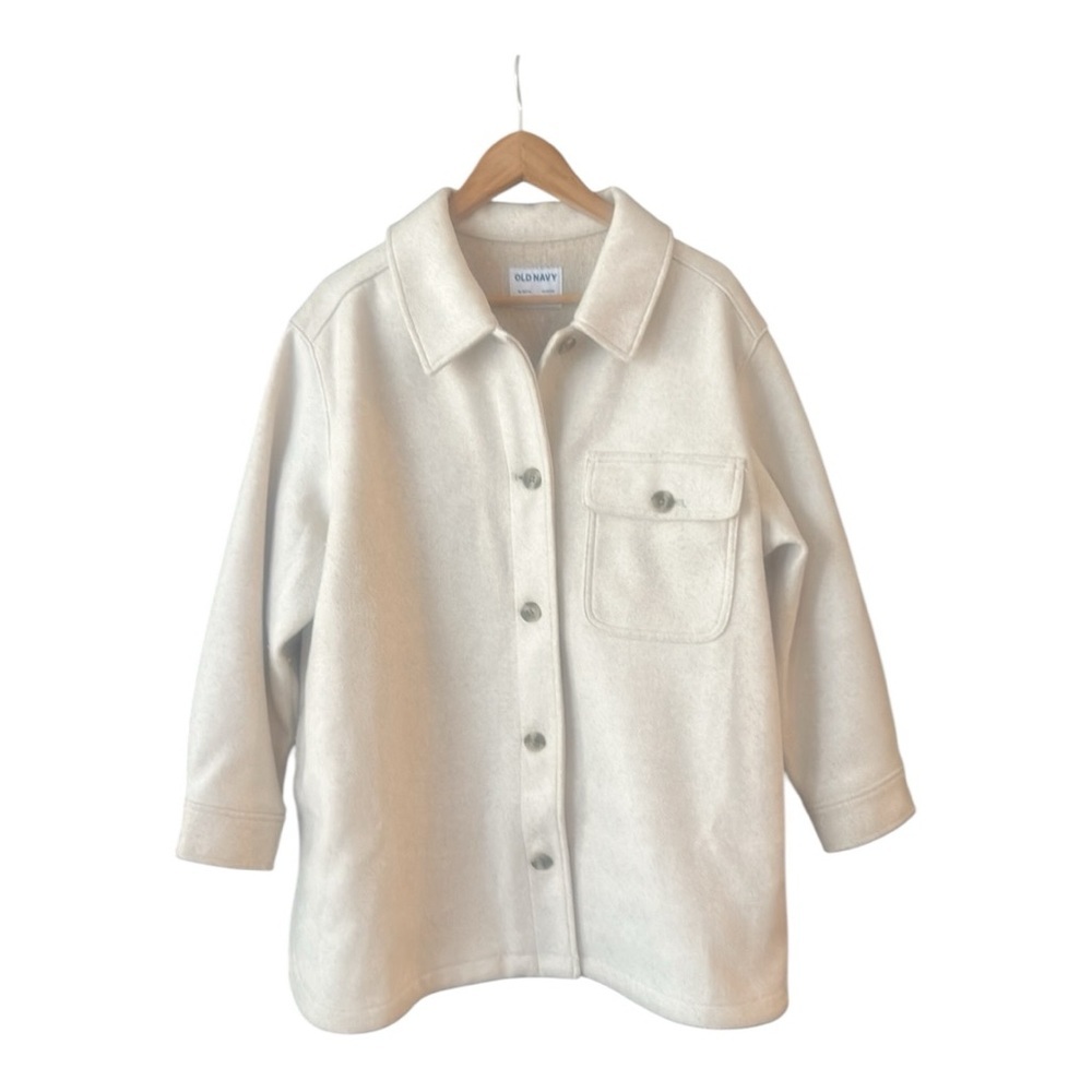 Old Navy Oversized Soft Brushed Shacket Heather Oatmeal Button Front XL Petite